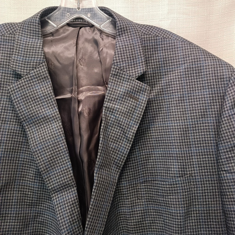 Lauren Ralph Lauren Blazer Men's 54R Wool Silk Gray Plaid Check Formal Preppy
